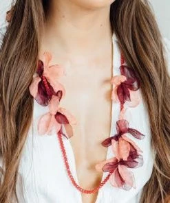 RUSH NECKLACES RED FLOWER BEADED NECKLACE