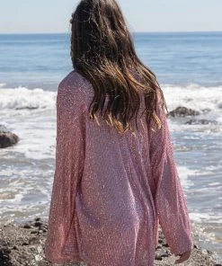 POL SEQUIN BUTTON DOWN TOP TOPS