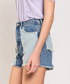POL PATCHED DENIM SHORTS