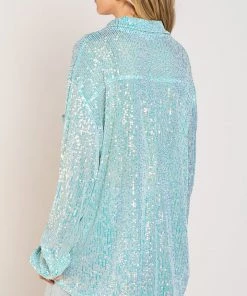 POL SEQUIN BUTTON DOWN TOP TOPS