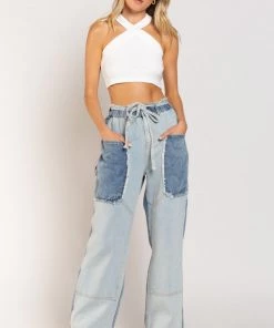 POL PATCHED DENIM PANTS