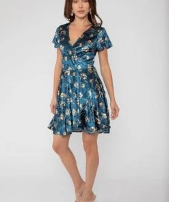 ONE AND ONLY COLLECTIVE DRESSES BLUE VELVET MINI DRESS
