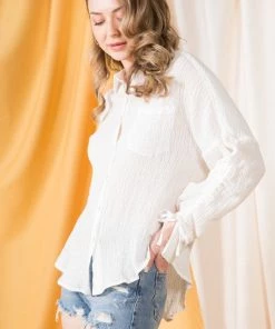 VERY J TOPS DOWNY SOFT BUTTON DOWN SHIRT