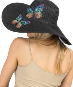 CAPZONE HATS, HEADWEAR & HAIR ACCESSORIES RAINBOW BUTTERFLY RHINESTONE SUN HAT