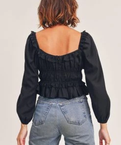 JANE + ONE LONG SLEEVE LACE PEPLUM TOP TOPS