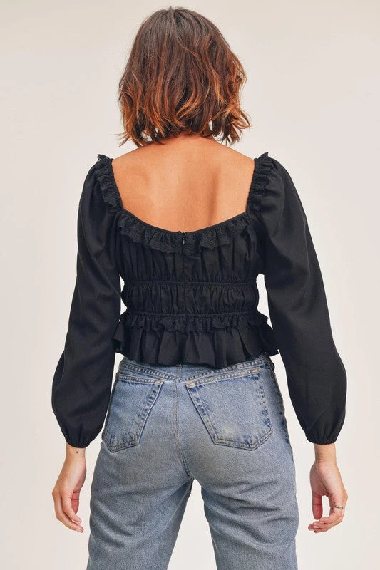 JANE + ONE LONG SLEEVE LACE PEPLUM TOP TOPS 2 JANE + ONE LONG SLEEVE LACE PEPLUM TOP TOPS