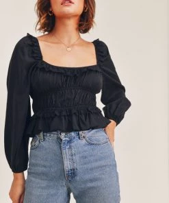 JANE + ONE LONG SLEEVE LACE PEPLUM TOP TOPS