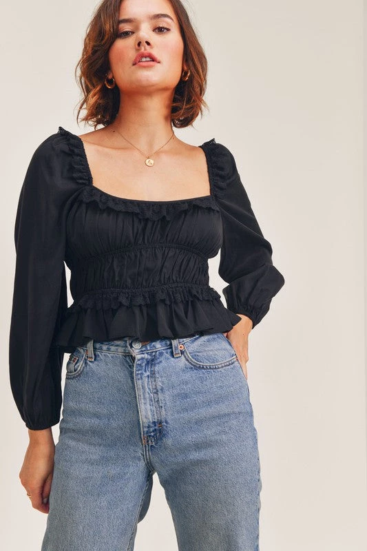 JANE + ONE LONG SLEEVE LACE PEPLUM TOP TOPS 1 JANE + ONE LONG SLEEVE LACE PEPLUM TOP TOPS