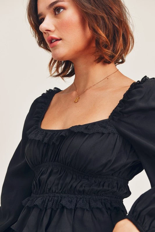 JANE + ONE LONG SLEEVE LACE PEPLUM TOP TOPS 3 JANE + ONE LONG SLEEVE LACE PEPLUM TOP TOPS