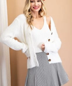 EE:SOME FUZZY BUTTON DOWN CARDIGAN SWEATERS