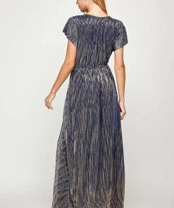 SEE AND BE SEEN DRESSES MARIAH PLEATED NAVY GLISTEN MAXI DRESS