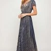 SEE AND BE SEEN DRESSES MARIAH PLEATED NAVY GLISTEN MAXI DRESS