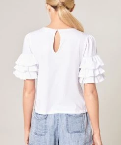 SUGARLIPS TOPS BLAIR 3 RUFFLE SLEEVE TOP Back Button
