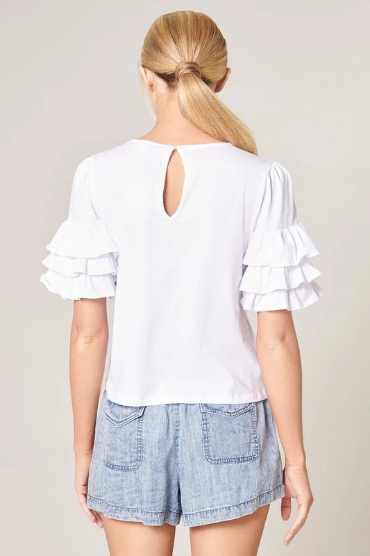 SUGARLIPS TOPS BLAIR 3 RUFFLE SLEEVE TOP Back Button 2 SUGARLIPS TOPS BLAIR 3 RUFFLE SLEEVE TOP Back Button