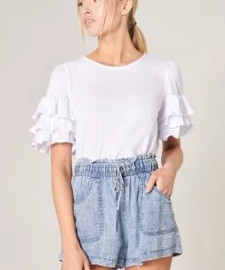 SUGARLIPS TOPS BLAIR 3 RUFFLE SLEEVE TOP Back Button