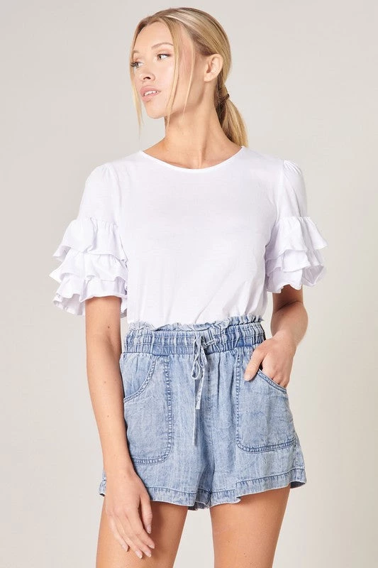 SUGARLIPS TOPS BLAIR 3 RUFFLE SLEEVE TOP Back Button 1 SUGARLIPS TOPS BLAIR 3 RUFFLE SLEEVE TOP Back Button