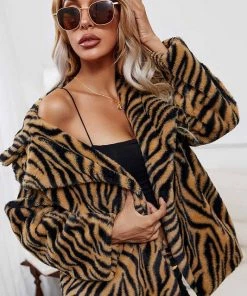 ESLEY OUTERWEAR FURRY ZEBRA CROPPED JACKET