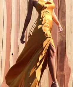 DRESS DAY SATIN MAXI DRESS RUFFLED DETAIL DRESSES