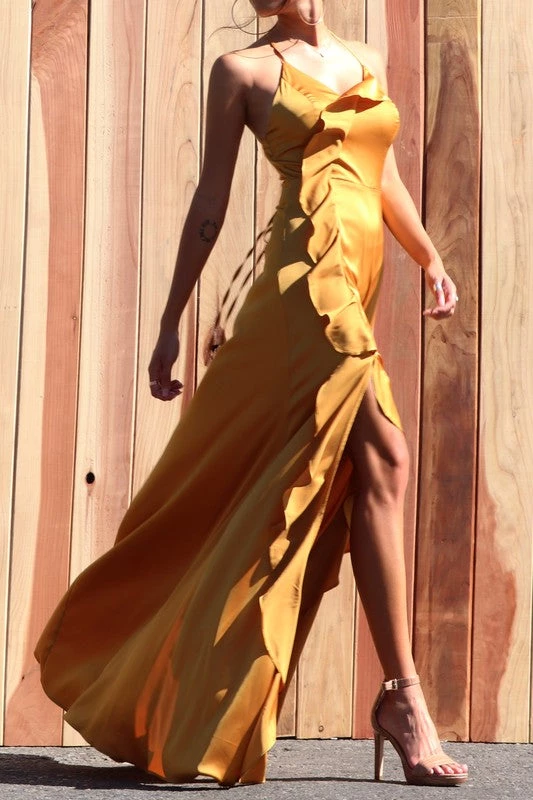 DRESS DAY SATIN MAXI DRESS RUFFLED DETAIL DRESSES 2 DRESS DAY SATIN MAXI DRESS RUFFLED DETAIL DRESSES