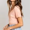 POL POWDER PEACH V-NECK SILKY TEE TOPS
