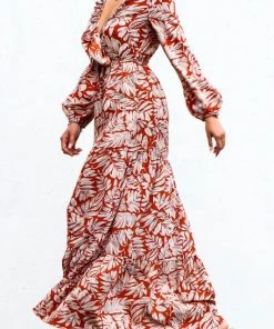 DRESS DAY RUSTIC FLORAL TIE-FRONT DETAIL MAXI DRESS