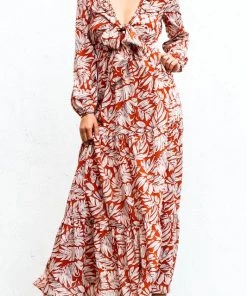 DRESS DAY RUSTIC FLORAL TIE-FRONT DETAIL MAXI DRESS