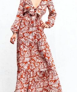 DRESS DAY RUSTIC FLORAL TIE-FRONT DETAIL MAXI DRESS