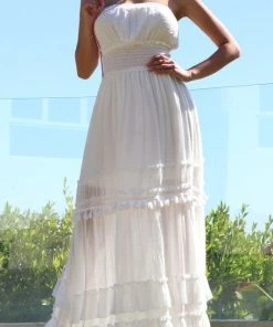 DRESS DAY MAXI DRESS WITH SMOCKED TOP AND LACE DETAIL DRESSES