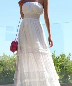 DRESS DAY MAXI DRESS WITH SMOCKED TOP AND LACE DETAIL DRESSES