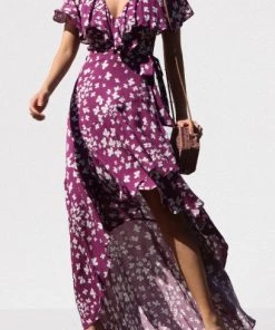 DRESS DAY RUFFLED WOVEN WRAP MAXI DRESS