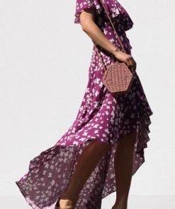 DRESS DAY RUFFLED WOVEN WRAP MAXI DRESS