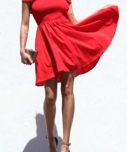 DRESS DAY SMOCKED TOP STRETCH WOVEN MINI DRESS DRESSES