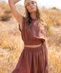 ELAN CLAY BOATNECK CROP TOP TOPS