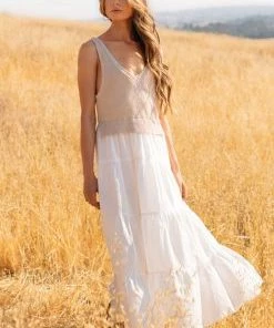 ELAN TWO TONE RUFFLE KNIT MAXI DRESS