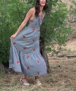 EVA FRANCO RED POPPY GINGHAM MAXI DRESS DRESSES