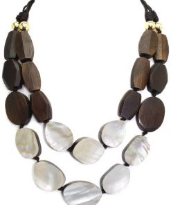SUZIE Q NECKLACES PEARL AND WOOD NECKLACE