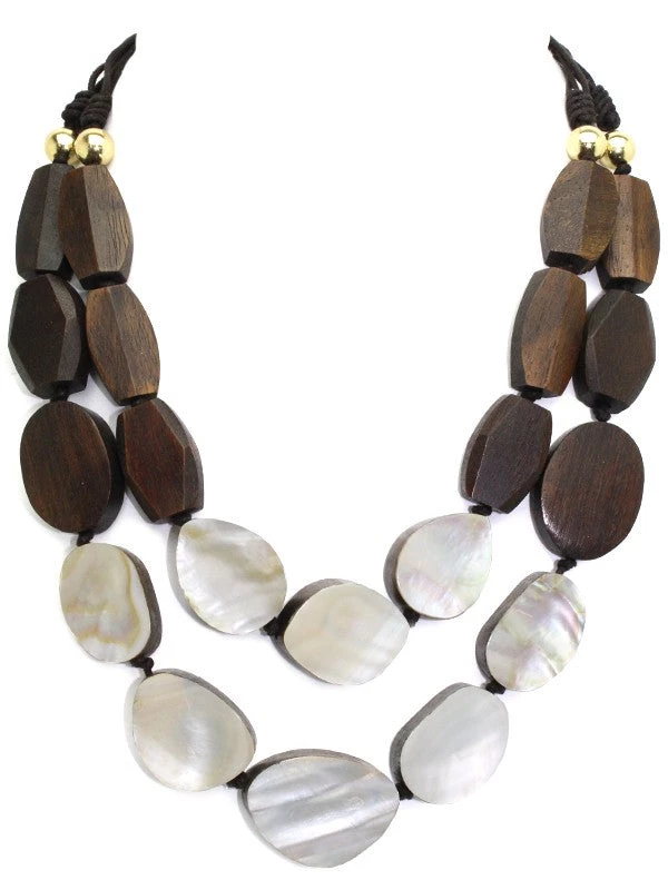 SUZIE Q NECKLACES PEARL AND WOOD NECKLACE 2 SUZIE Q NECKLACES PEARL AND WOOD NECKLACE