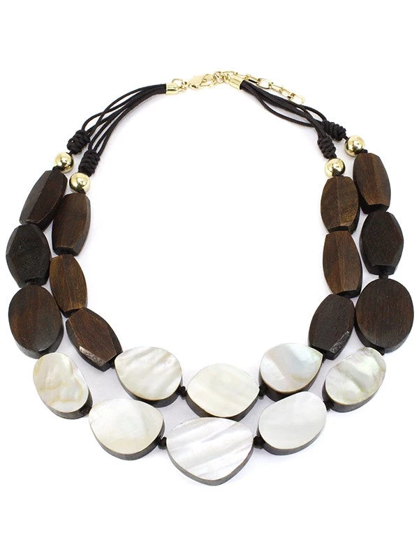 SUZIE Q NECKLACES PEARL AND WOOD NECKLACE 3 SUZIE Q NECKLACES PEARL AND WOOD NECKLACE