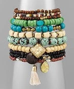 GOLDEN STELLA TASSEL & CHARM MULTI BEAD BRACELET BRACELETS