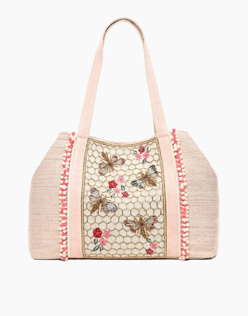 AMERICA & BEYOND HANDBAGS/LUGGAGE HONEY BEE EMBELLISHED TOTE BAG 1 AMERICA & BEYOND HANDBAGS/LUGGAGE HONEY BEE EMBELLISHED TOTE BAG