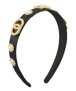 GOLDEN STELLA HATS, HEADWEAR & HAIR ACCESSORIES BLACK HEADBAND WITH GOLD, DIAMONDS, AND PEARLS