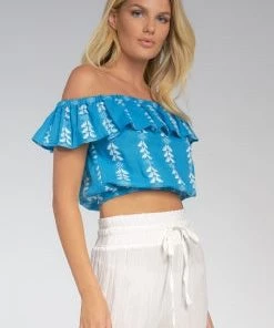 ELAN ARROW PRINT RUFFLE TOP