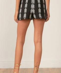 ELAN NAVY ARROW PRINT TIE SHORT SHORTS