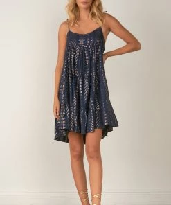 ELAN METALLIC ARROW PRINT RUFFLE DRESS