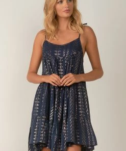 ELAN METALLIC ARROW PRINT RUFFLE DRESS