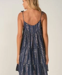 ELAN METALLIC ARROW PRINT RUFFLE DRESS