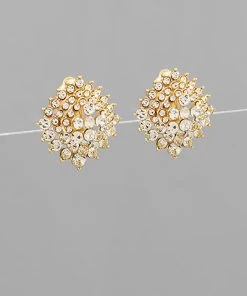 GOLDEN STELLA CRYSTAL CONVEX CLIP ON EARRINGS