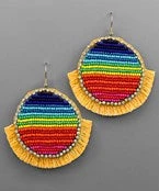 GOLDEN STELLA RAINBOW BEAD DISC TASSEL EARRINGS