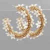 GOLDEN STELLA BEADED HOOP EARRINGS WITH WHITE FLOWER ACCENTS