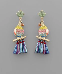 GOLDEN STELLA JEWELED BIRD TASSEL EARRINGS